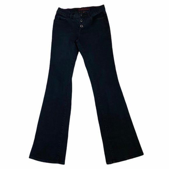Bebe women’s black denim jeans snap detailing size 28 - Picture 1 of 12